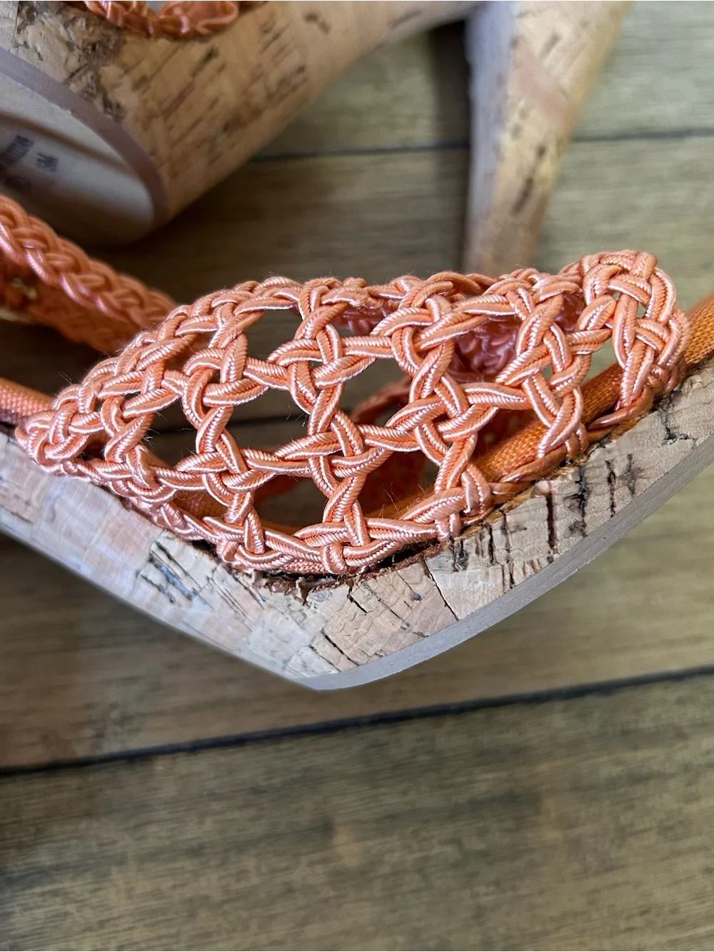 Heels - orange braided strap heels with cork bottom- Tropical resort style 6M